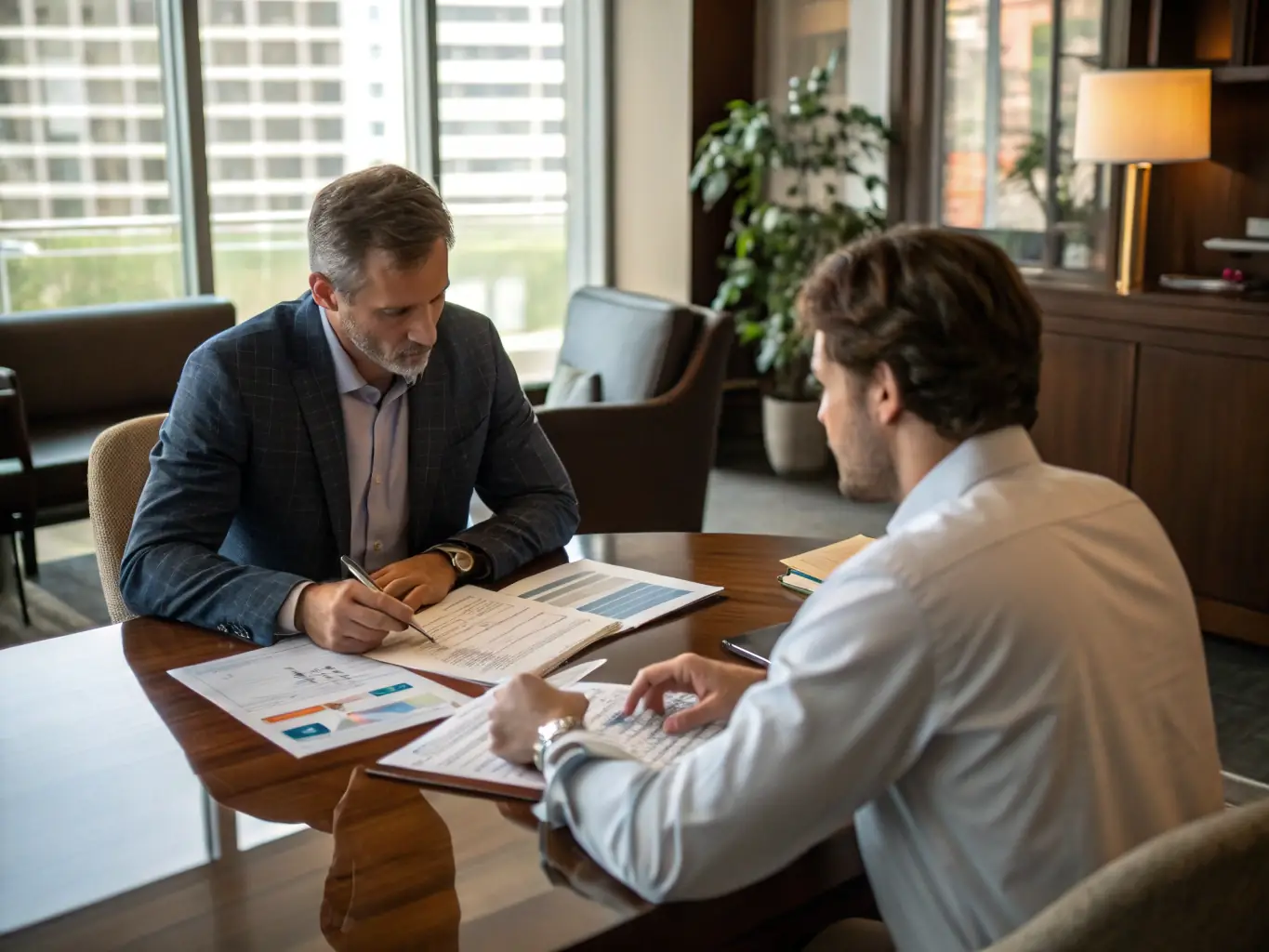An image of a financial advisor providing personalized advice to a client, highlighting Lopajk.online's commitment to customer support and financial guidance.